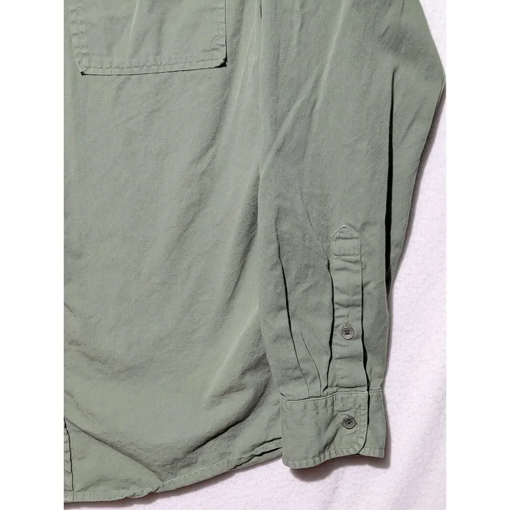 True Religion Green Button Up Work Shirt Large Long Sleeve Horseshoe Logo Cotton